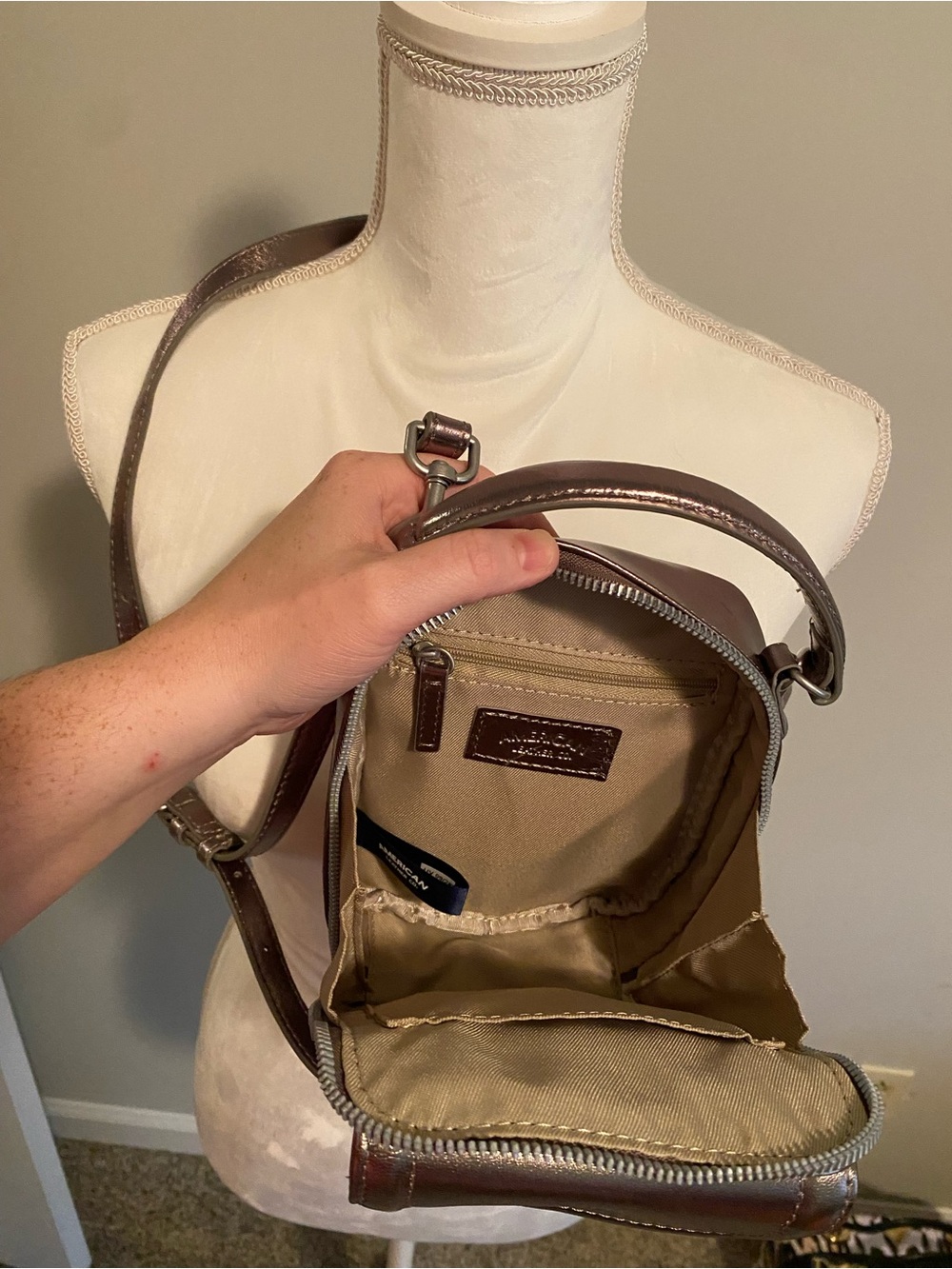 Metallic Crossbody Mini Backpack - Shiny Bronze American Leather Company - Picture 5 of 11